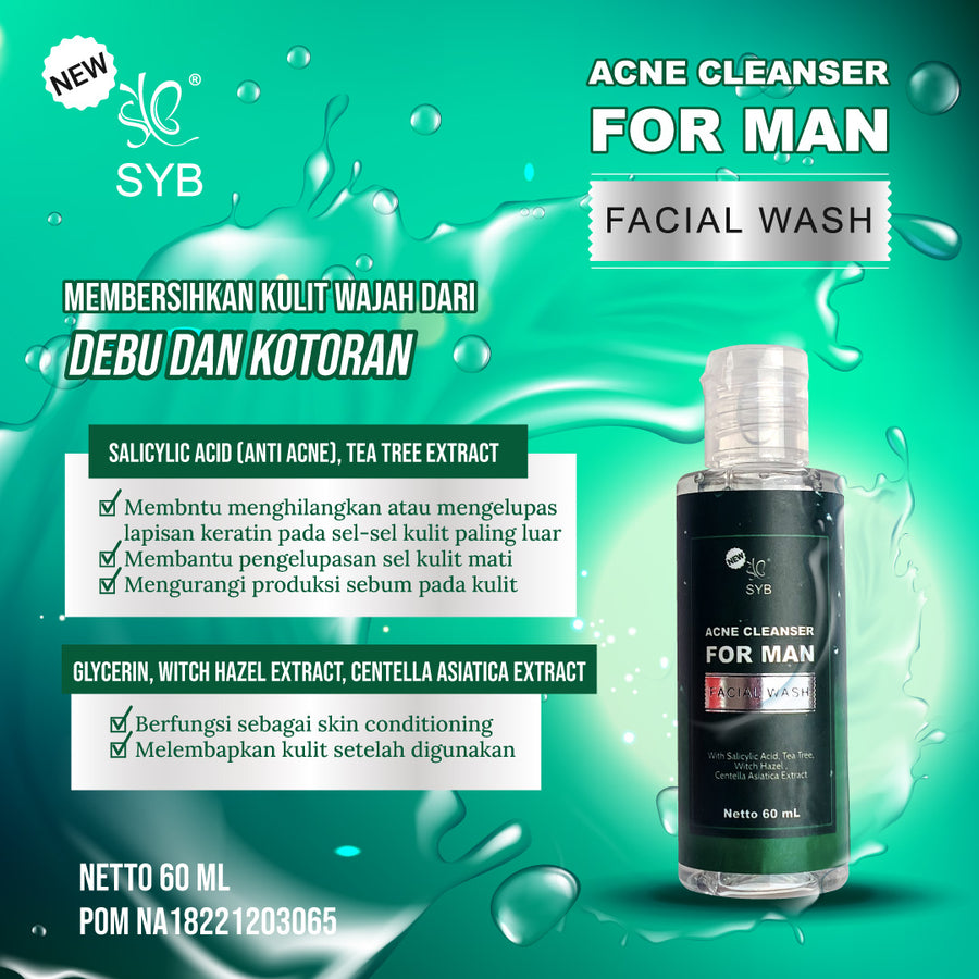 NEW SYB DAILY FACIAL CLEANSER FOR MAN - ACNE - HIJAU